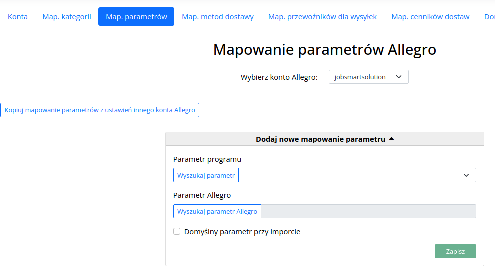 Mapowanie parametrów Allegro